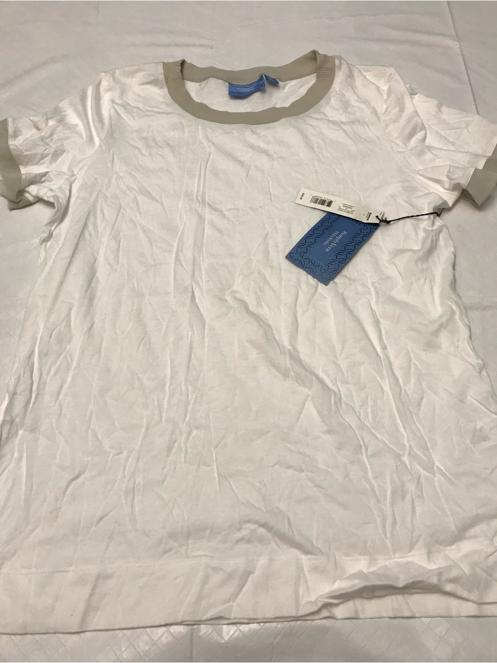 Simply Vera Vera Wang White Short Sleeve Ringer Tee with Beige Trim
